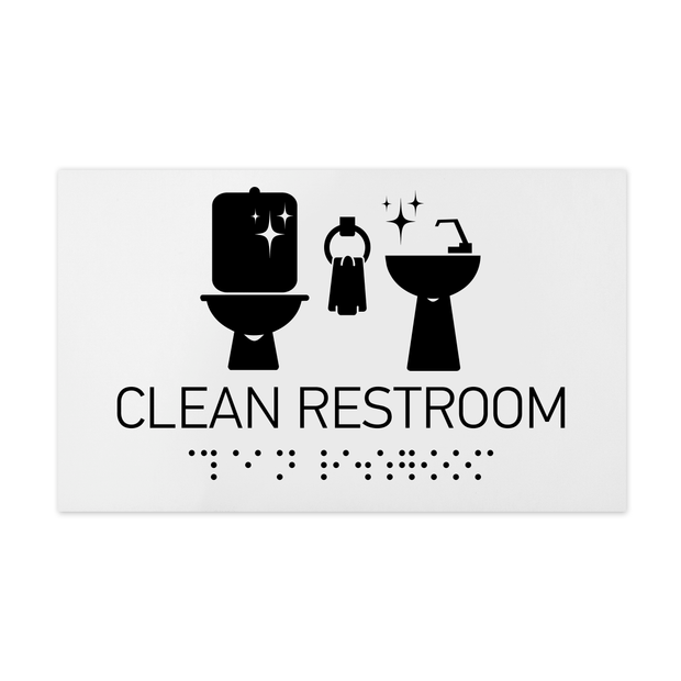 Табличка "Туалет" (Clean Restroom) зі шрифтом Брайля — Білий акрил