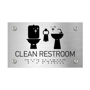 Information Signs - Clean Restroom Sign Braille - Stainless Steel - Photo #6