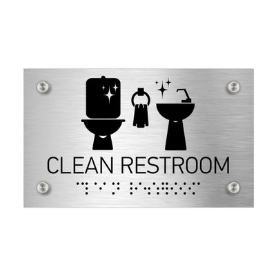 Information Signs - Clean Restroom Sign Braille - Stainless Steel