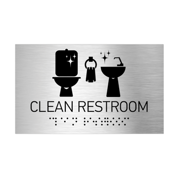 Information Signs - Clean Restroom Sign Braille - Stainless Steel - Photo #4