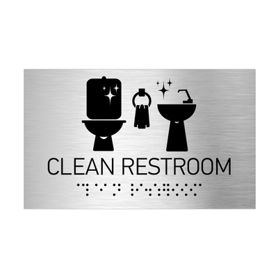 Information Signs - Clean Restroom Sign Braille - Stainless Steel