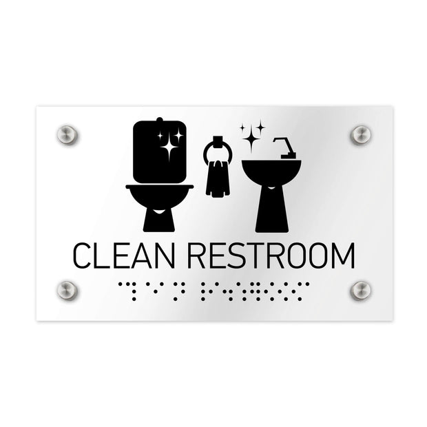 Табличка "Туалет" (Clean Restroom) зі шрифтом Брайля — Прозорий акрил
