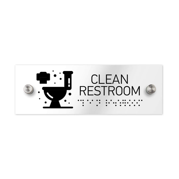 Табличка "Туалет" (Clean Restroom) со шрифтом Брайля (300x100 мм) —  Прозрачный акрил