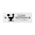 Information Signs - Clean Restroom Sign With Braille - White Acrylic - Photo #3
