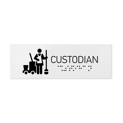 Information Signs - Custodian Signs With Braille - White Acrylic