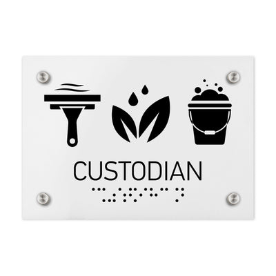 Information Signs - Custodian Sign - White Acrylic