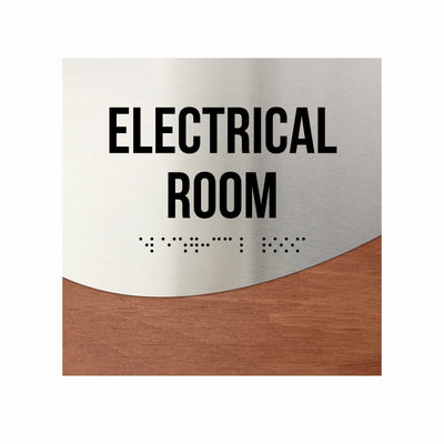 Door Signs - Electrical Room Office Door Signs - Stainless Steel & Wood "Jure" Design