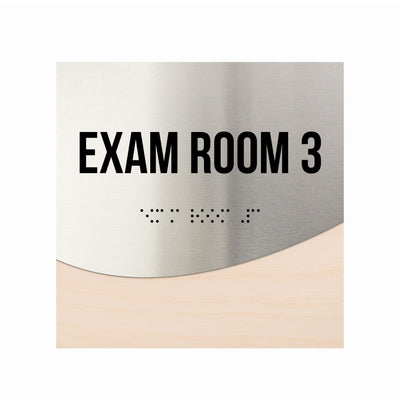 Exam Room Sign - Interior Office Door Signs - Stainless Steel & Wood "Jure" Design