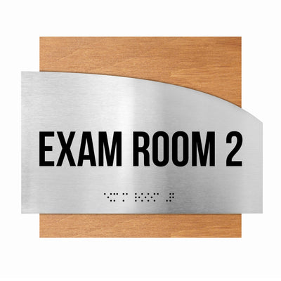 Exam Room Custom Door Signs - Stainless Steel & Wood - "Wave" Design