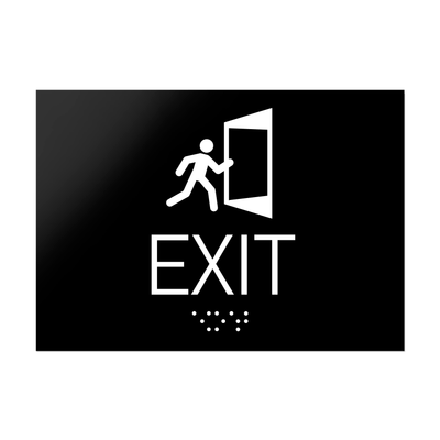 Information Signs - Exit Sign With Braille - Black Acrylic