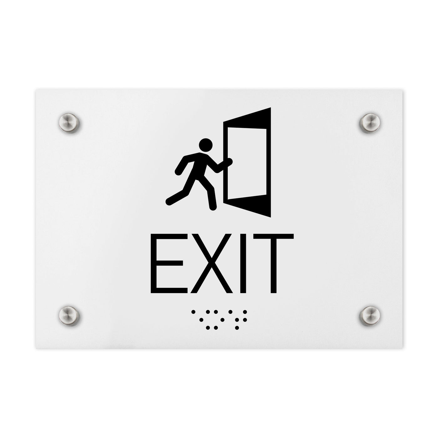 Information Signs - Exit Sign With Braille - White Acrylic