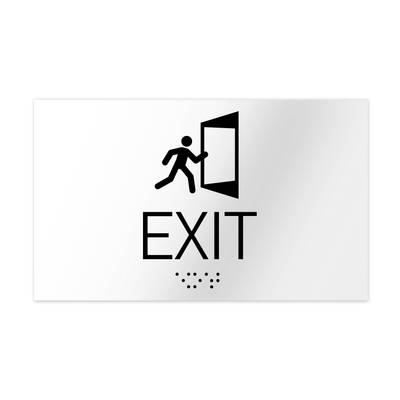 Information Signs - Exit Sign With Braille - White Acrylic