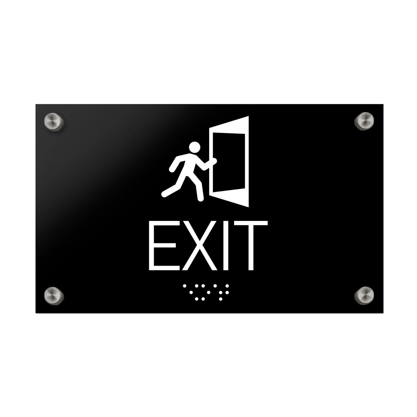 Information Signs - Exit Sign With Braille - Black Acrylic