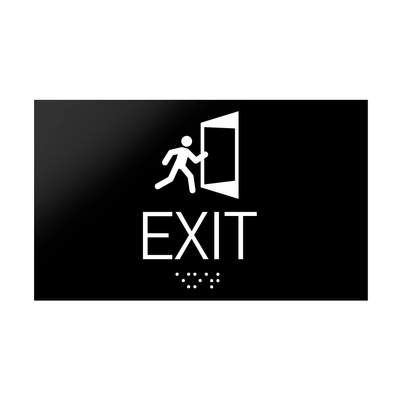 Information Signs - Exit Sign With Braille - Black Acrylic