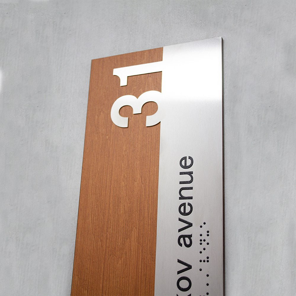 Door Numbers - Door Number - Wood & Stainless Steel Dekor Room Sign