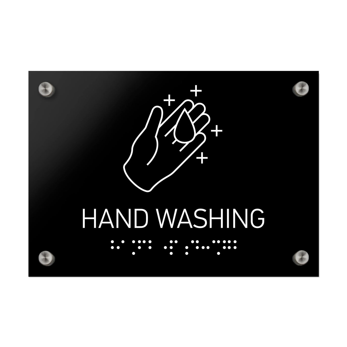 Information Signs - Hand Washing Sign Braille - Black Acrylic