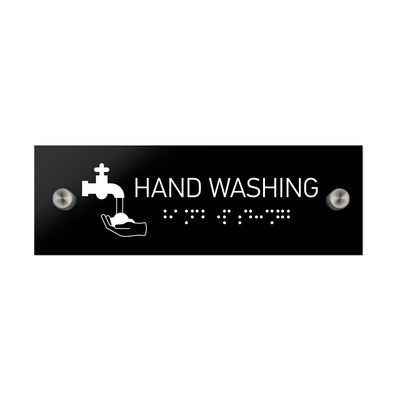 Information Signs - Hand Washing Sign With Braille - Black Acrylic