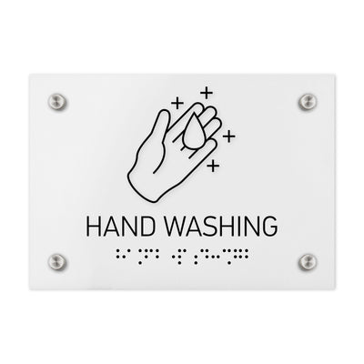 Information Signs - Hand Washing Sign Braille - White Acrylic