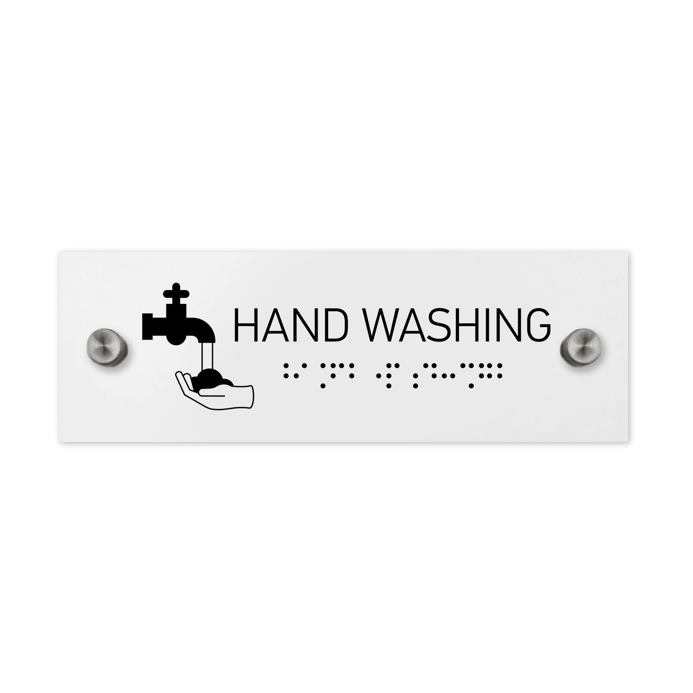 Information Signs - Hand Washing Sign With Braille - White Acrylic