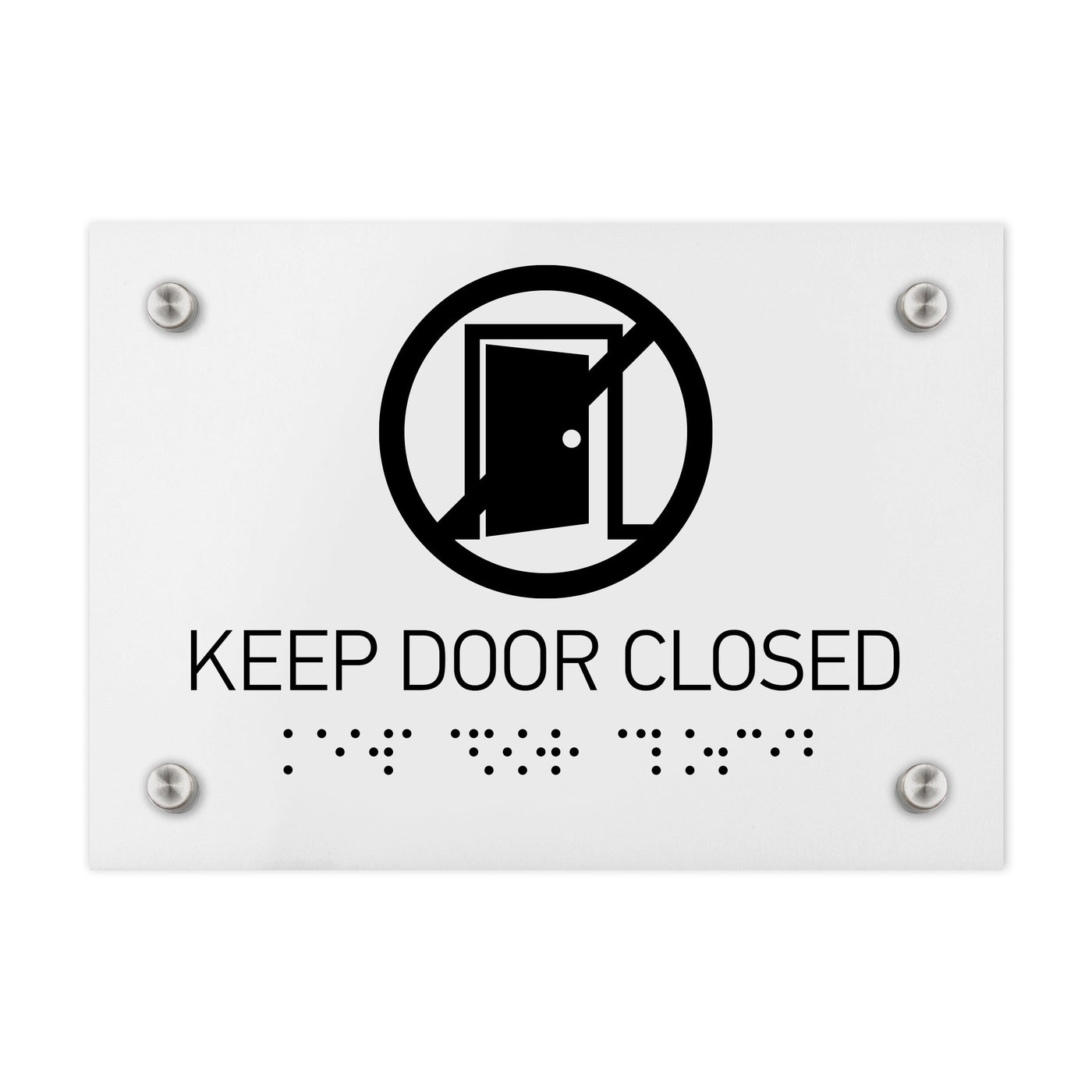 Information Signs - Keep Door Closed Sign Braille - White Acrylic