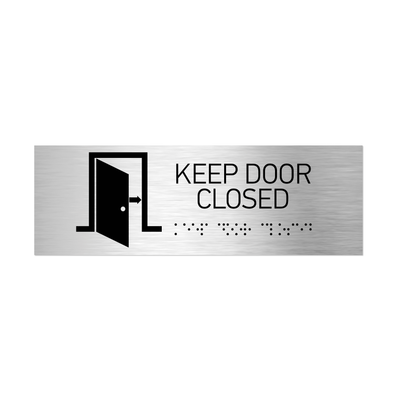 Information Signs - Keep Door Closed Sign With Braille - Stainless Steel