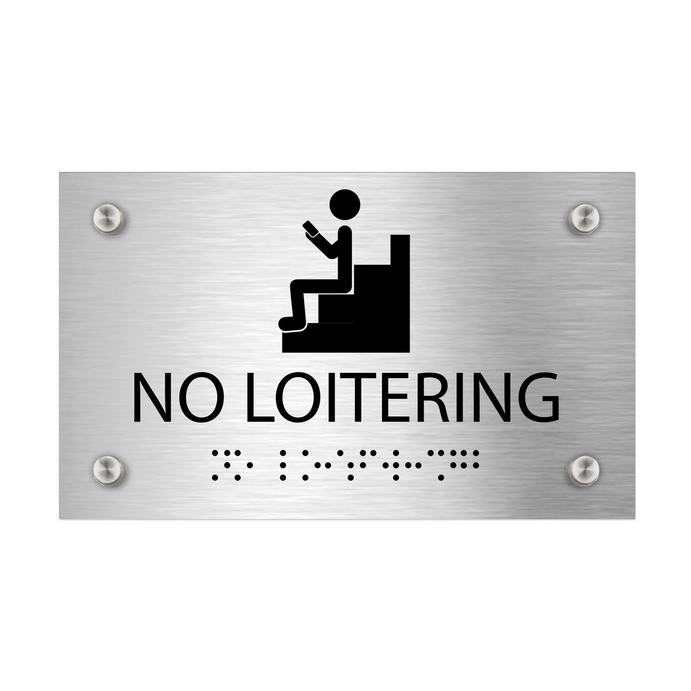 Information Signs - No Loitering Sign Braille - Stainless Steel