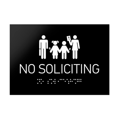 Information Signs - No Soliciting Sign Braille - Black Acrylic