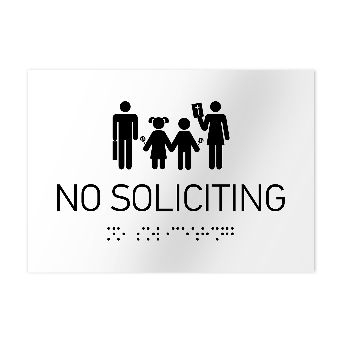 Information Signs - No Soliciting Sign Braille - White Acrylic