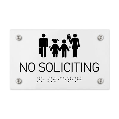 Information Signs - No Soliciting Sign Braille - White Acrylic