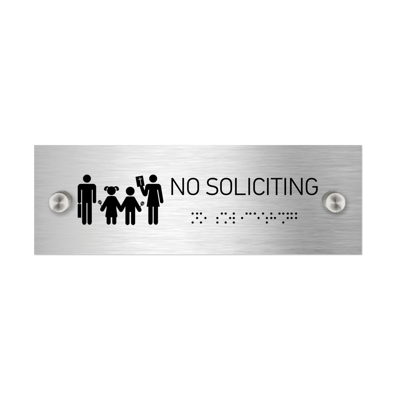 Information Signs - No Soliciting Sign With Braille - Stainless Steel