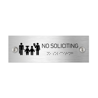 Information Signs - No Soliciting Sign With Braille - Stainless Steel