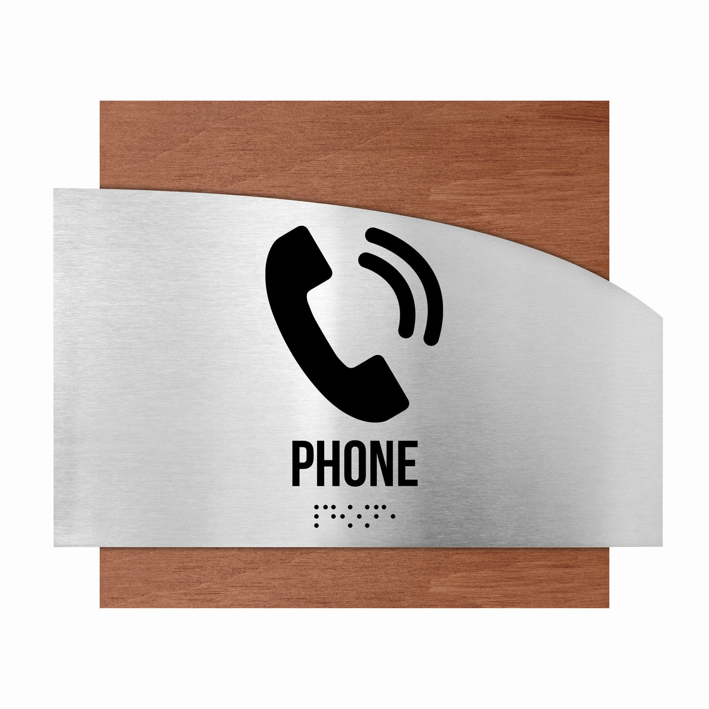 Door Signs - Phone Signs - Stainless Steel & Wood Plate - "Wave" Design