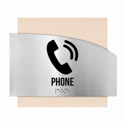 Door Signs - Phone Signs - Stainless Steel & Wood Plate - "Wave" Design