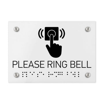Information Signs - Please Ring Bell Sign Braille - White Acrylic - Photo #1