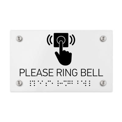 Information Signs - Please Ring Bell Sign Braille - White Acrylic