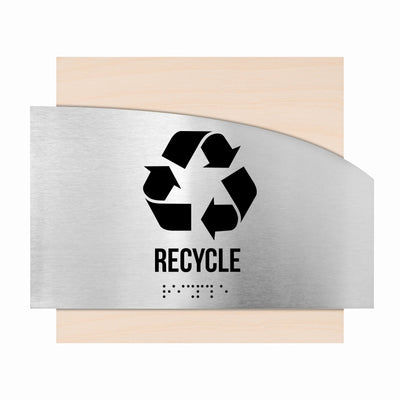 Door Signs - Recycle Signs - Stainless Steel & Wood Plate - "Wave" Design