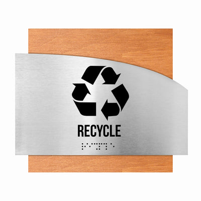 Door Signs - Recycle Signs - Stainless Steel & Wood Plate - "Wave" Design