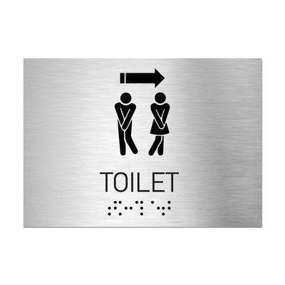 Bathroom Signs - Unisex Toilet Directional Sign - Stainless Steel