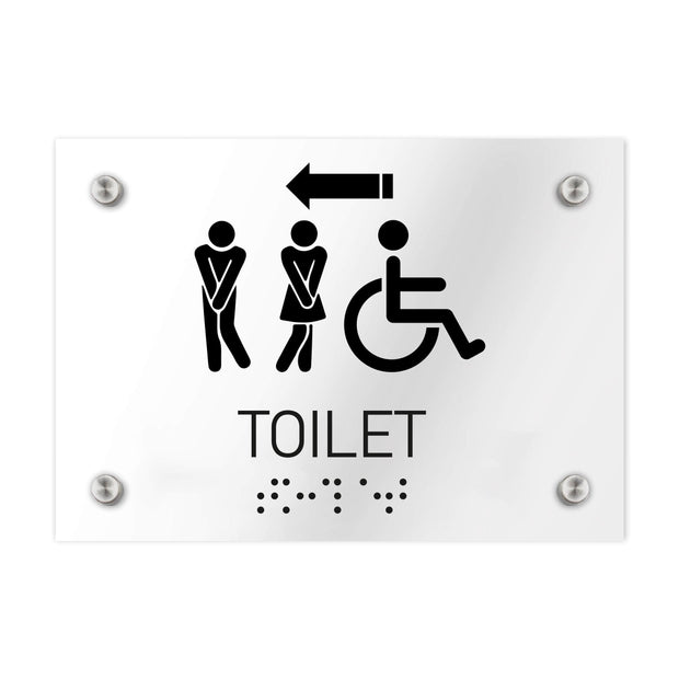 Bathroom Signs - All Gender Directional Restroom Sign - Clear Acrylic