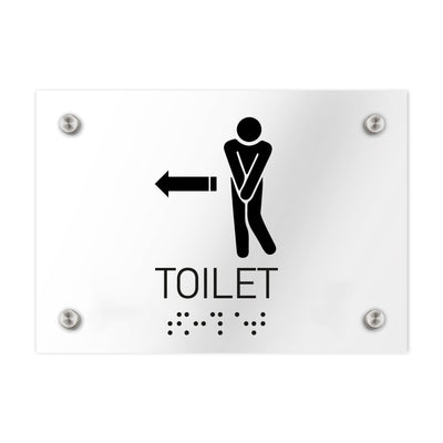 Bathroom Signs - Men Toilet Directional Sign - Clear Acrylic