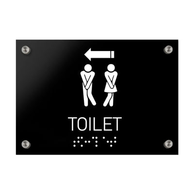 Bathroom Signs - All Gender Directional Restroom Sign - Black Acrylic