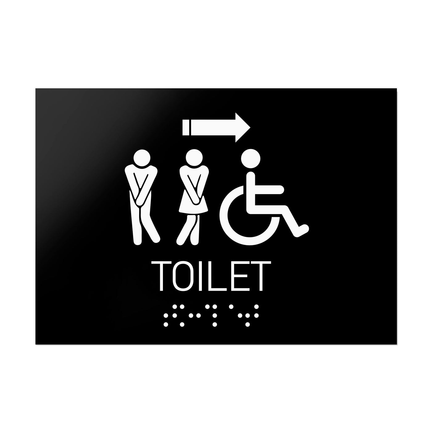 Bathroom Signs - All Gender With Weelchair Directional Restroom Sign - Black Acrylic