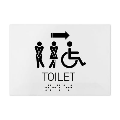 Bathroom Signs - All Gender With Weelchair Directional Restroom Sign - Milk Acrylic