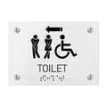 Bathroom Signs - All Gender With Weelchair Directional Restroom Sign - Milk Acrylic - Photo #3