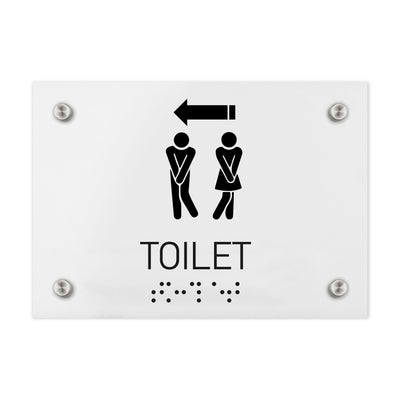 Bathroom Signs - Unisex Directional Toilet Sign - Milk Acrylic