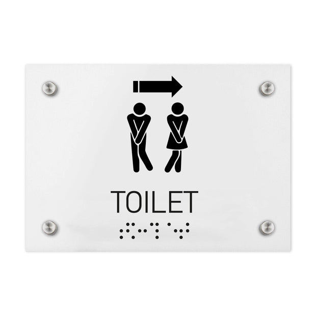 Bathroom Signs - Unisex Directional Toilet Sign - Milk Acrylic