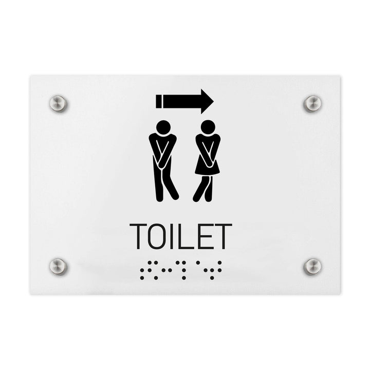 Bathroom Signs - Unisex Directional Toilet Sign - Milk Acrylic