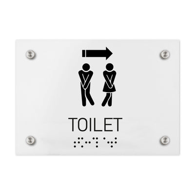 Bathroom Signs - Unisex Directional Toilet Sign - Milk Acrylic