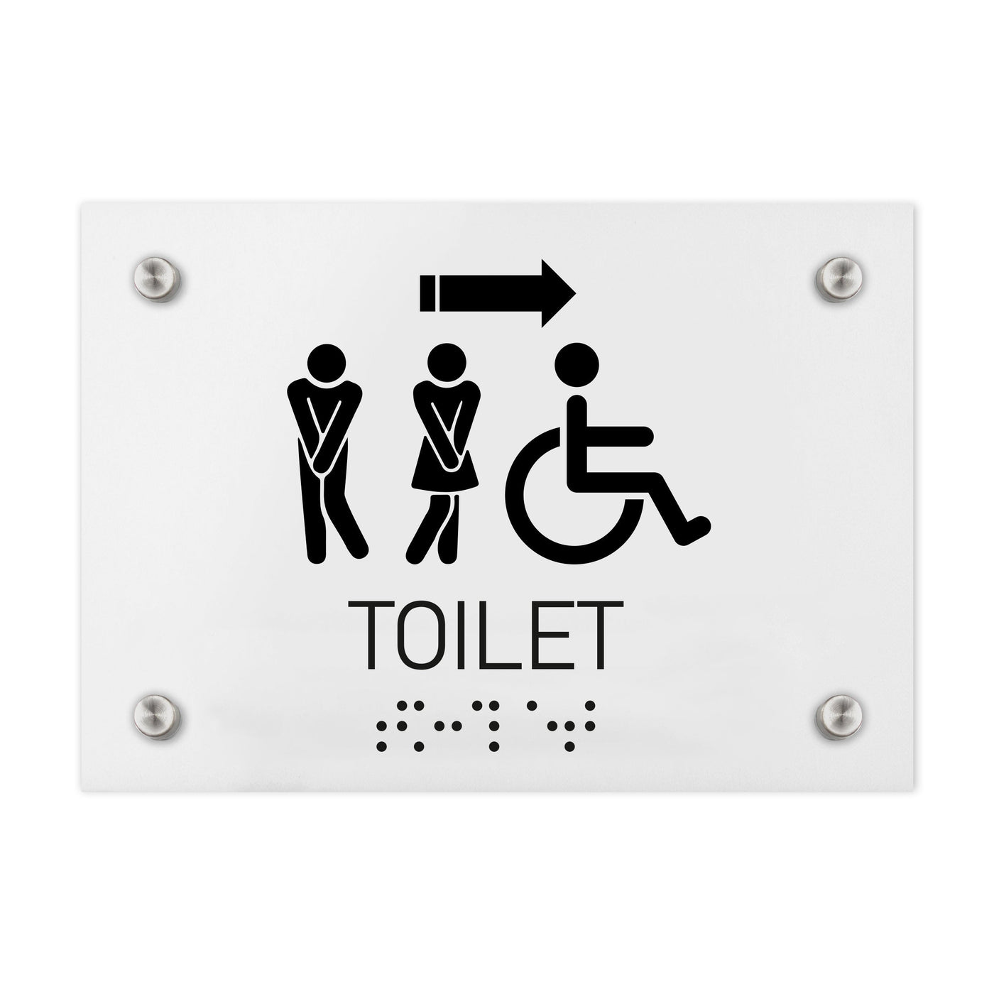 Bathroom Signs - All Gender With Weelchair Directional Restroom Sign - Milk Acrylic