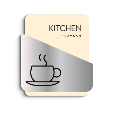 Information signs Interior Kitchen Sign: Wood & Stainless Steel Plate — "Downhill" Design